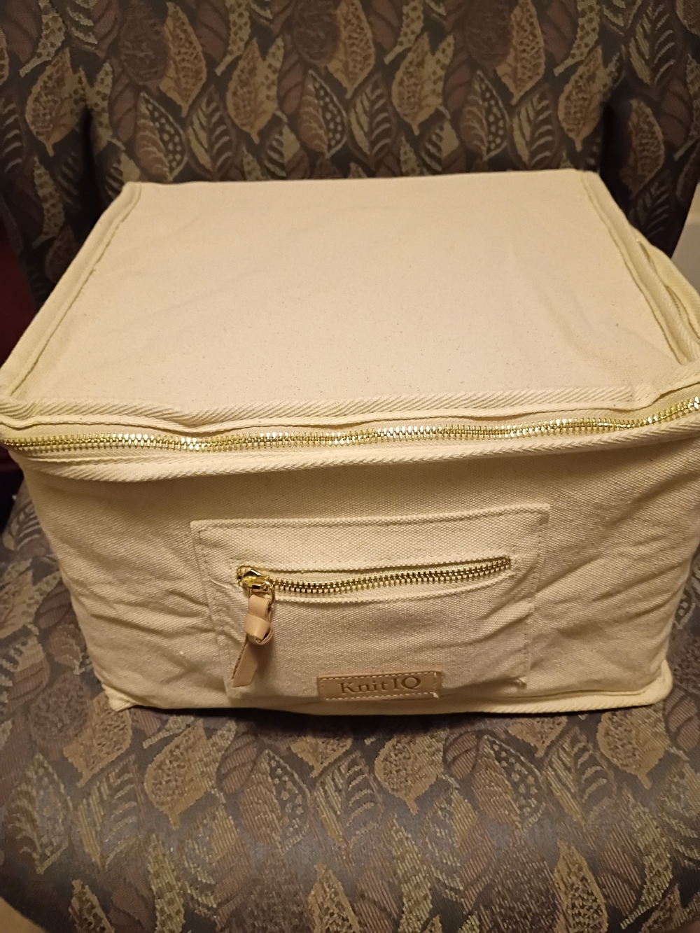 Cream Canvas Storage Box with Gold Zipper